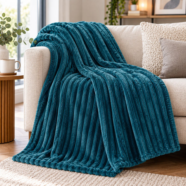 The Stylish Choice Ribbed Throw Teal Blue | 200x220cm Soft Warmth