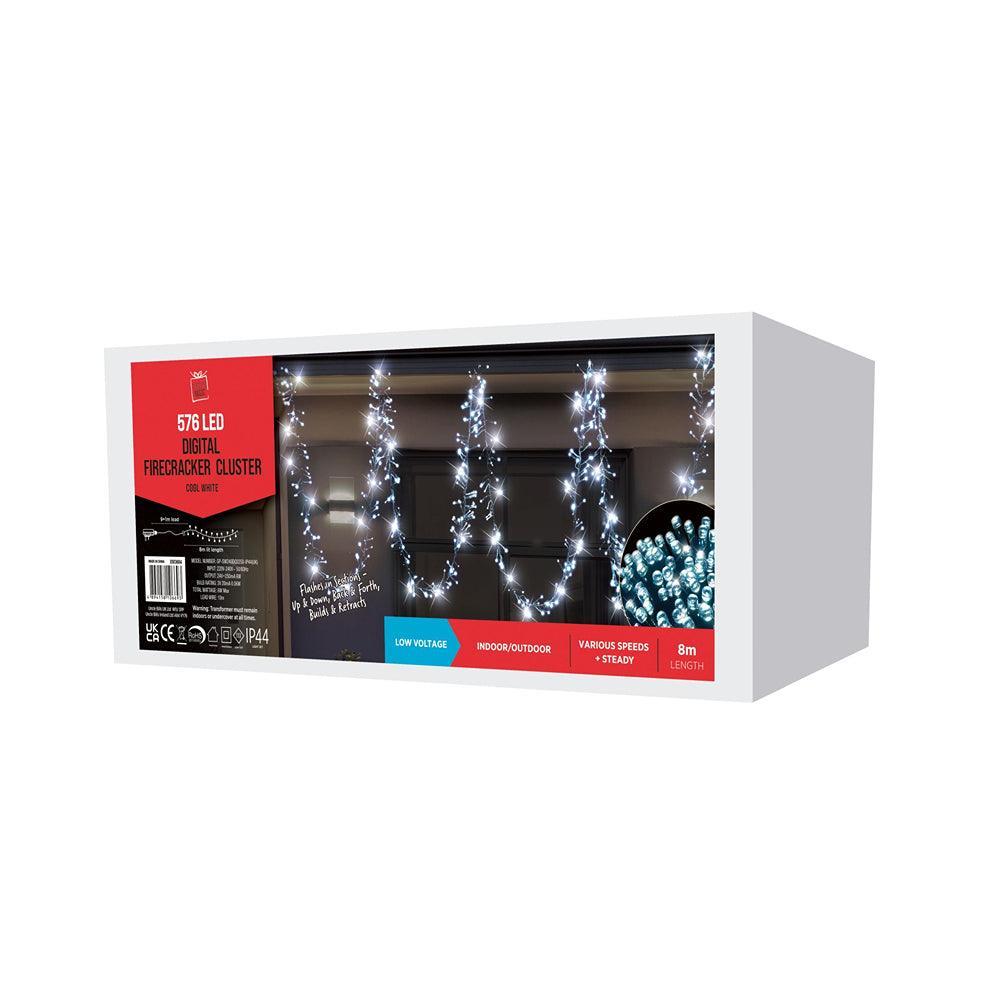 576 Cool White LED Firecracker Cluster Christmas Lights | Multiple Function Mode - Choice Stores