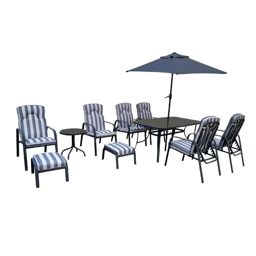Crofton 6 seater metal garden furniture set incl online foot stools