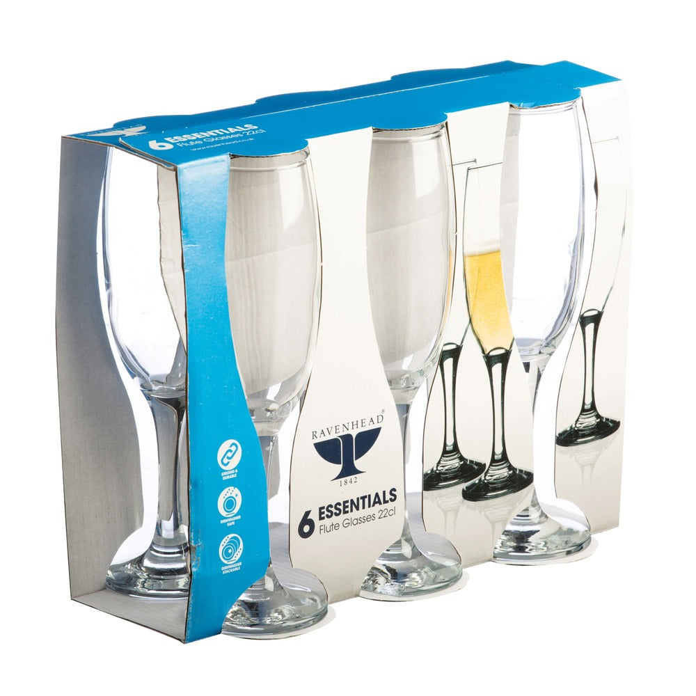 Ravenhead Essentials Wine Flute Glasses 22cl | Set of 6 Clear Glasses