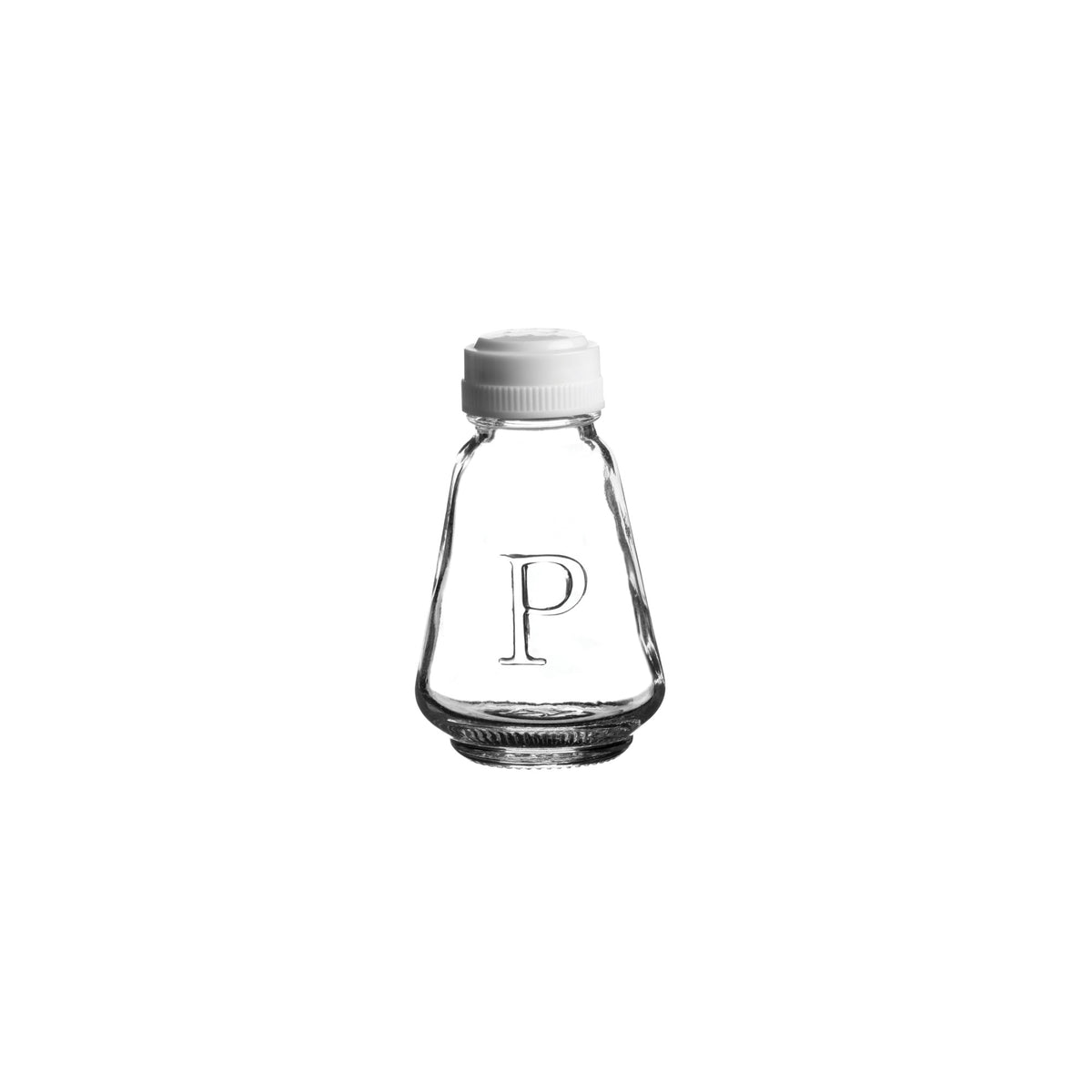 Essentials Clear Glass Pepper Pot | White Screw-Top Lid, Embossed P