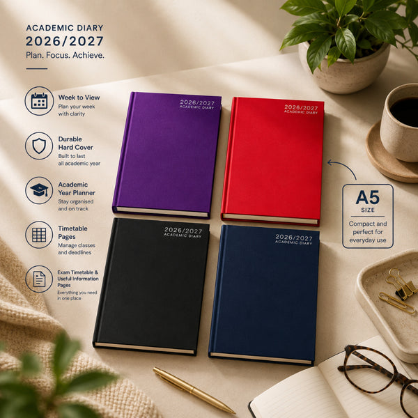 Academic A5 Week To View Hardback Diary | 4 Assorted