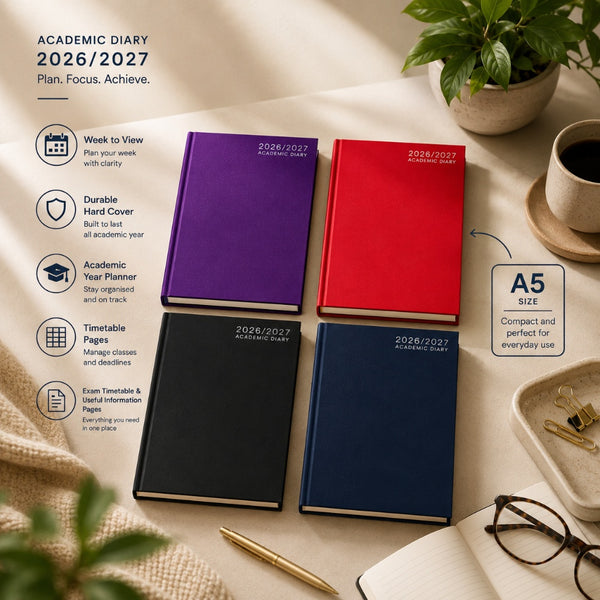 Academic A5 Week To View Hardback Diary | 4 Assorted