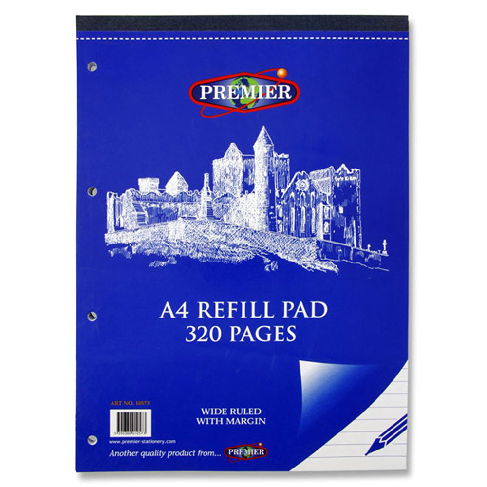 Premier Stationery A4 Refill Pad with Wide Ruled Margins &amp; Top Opening | 320 Page