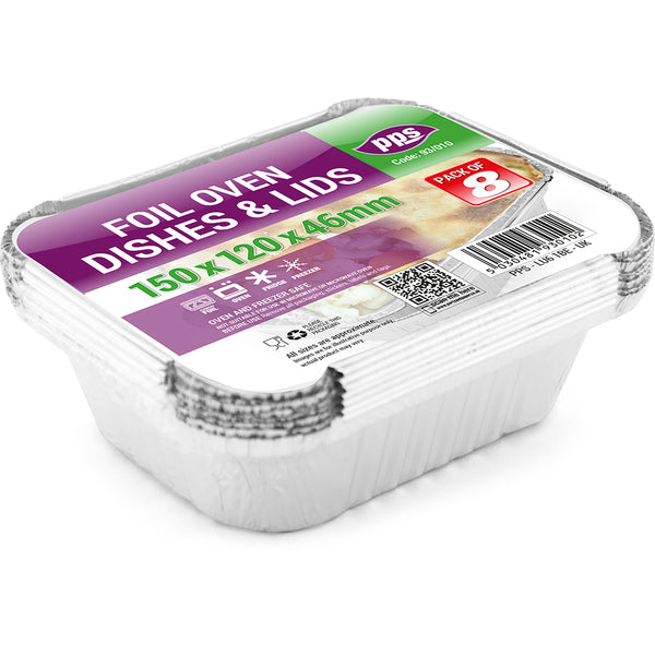 Foil Oven Dishes & Lids | Small 150x120x46mm, 8 Pack