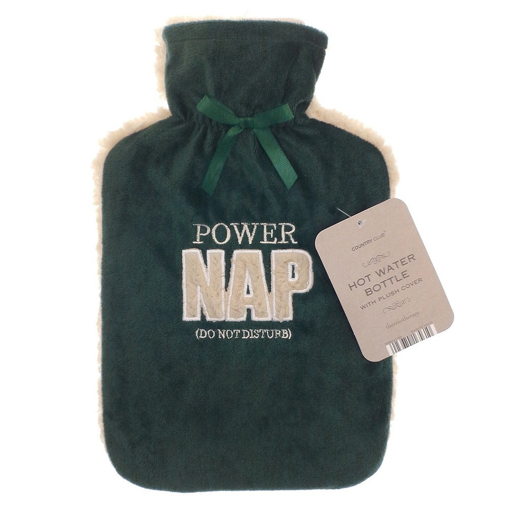 Country Club Sherpa Plush Applique Hot Water Bottle Cover | Ribbon-Tie Neck