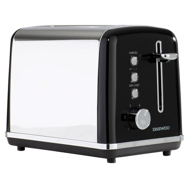 Daewoo Kensington Two Slice Toaster | Black and Chrome, Reheat, Defrost