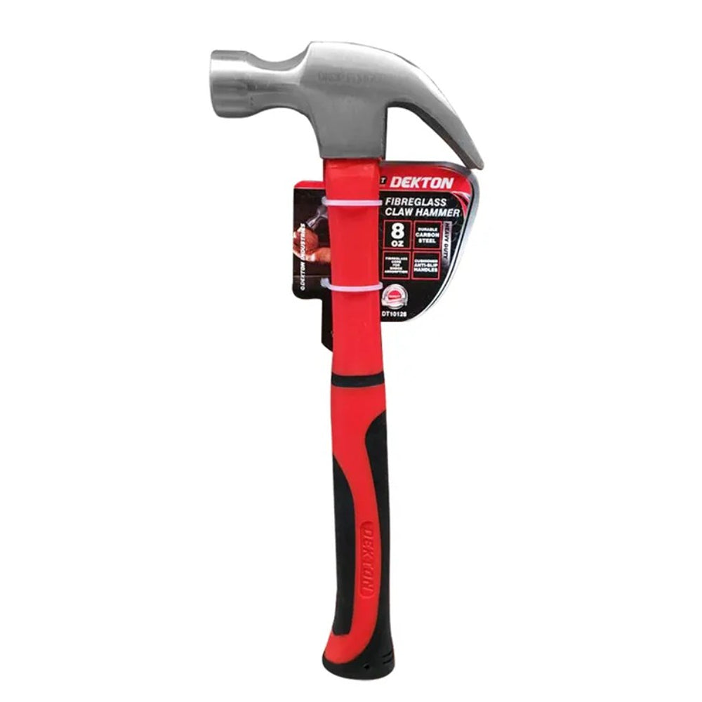 Dekton Fibreglass Claw Hammer | 8oz, Carbon Steel Head, Soft-Grip Handle