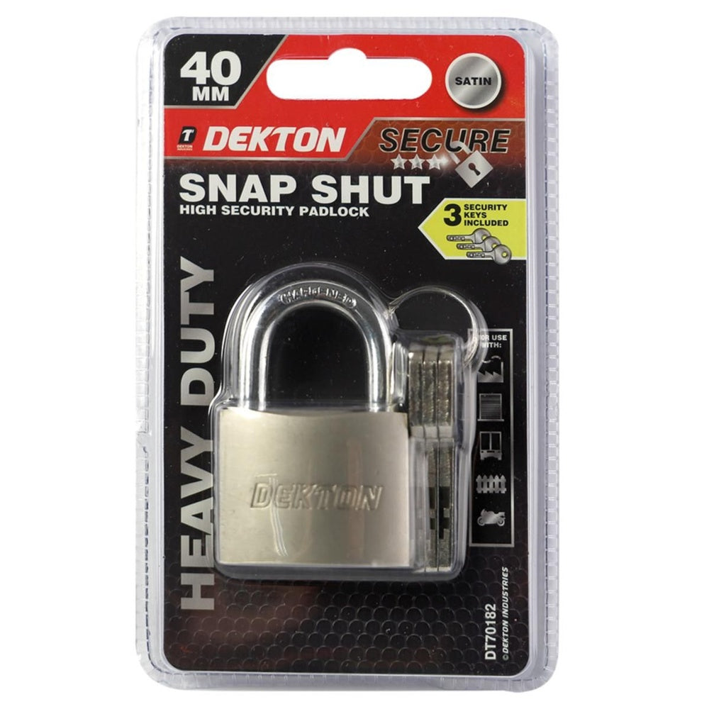 Dekton 40mm Satin Finish Padlock With 3 Security Keys