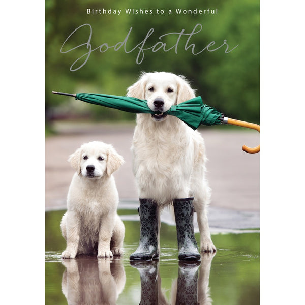 Godfather Birthday Card | Golden Retrievers Design 7x5 Inch