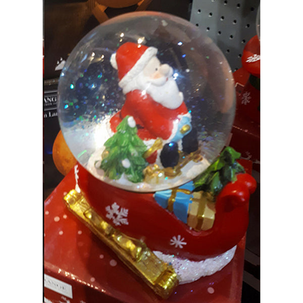 Christmas Santa Musical Snow Globe | Glittering Snowfall Effect, Red Base