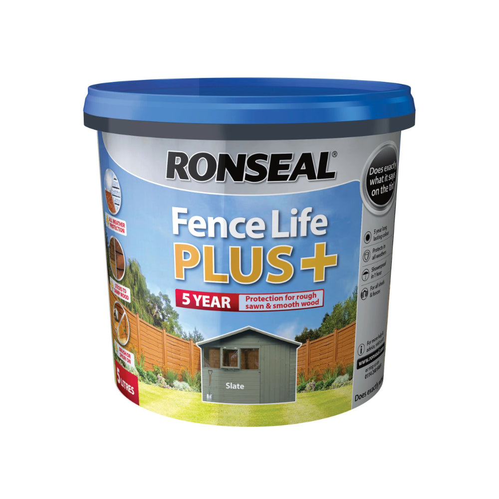 Ronseal Fence Life Plus Shed and Fence Paint | Slate, 5L, Weatherproof