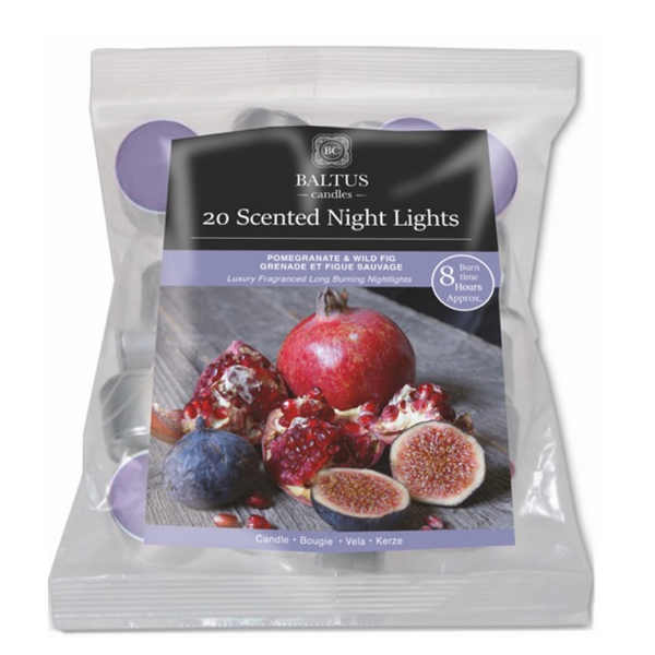 Baltus Night Light Scented Candles | Pomegranate & Fig | Pack of 20
