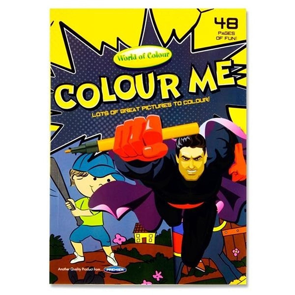 World of Colour A4 Superhero-Themed Colouring Book for Boys