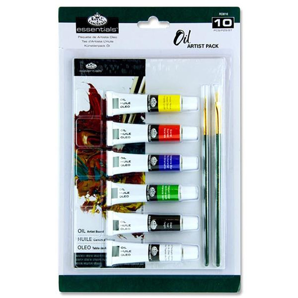 Essentials A5 Artist Oil Painting Pack | Includes Paint, Oil Paper Baords &amp; Brushes | 10 Piece Set