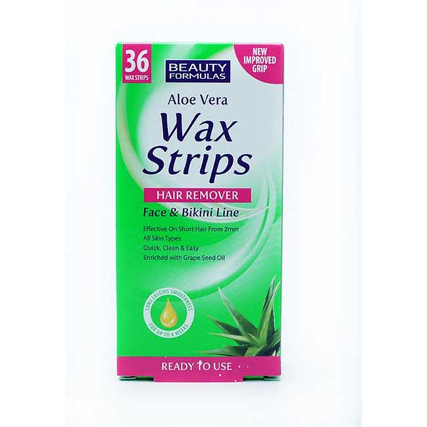 Beauty Formulas Hair Removal Wax Strips | Pack of 36, Aloe Vera