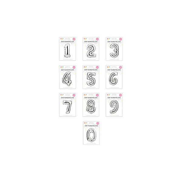 Metallic Silver Foil Number Balloon | 65cm, Assorted Numbers 0–9