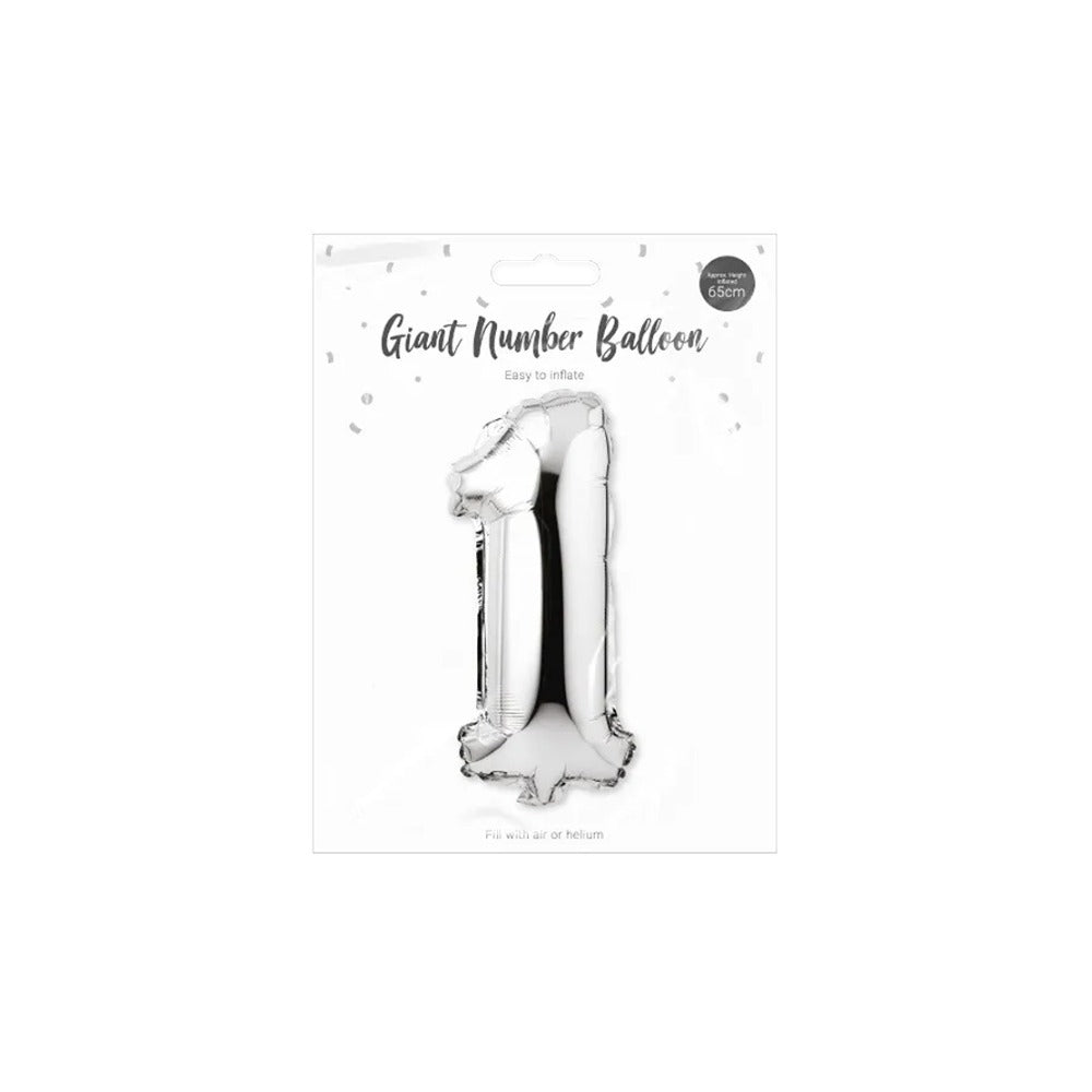 Metallic Silver Foil Number Balloon | 65cm, Assorted Numbers 0–9