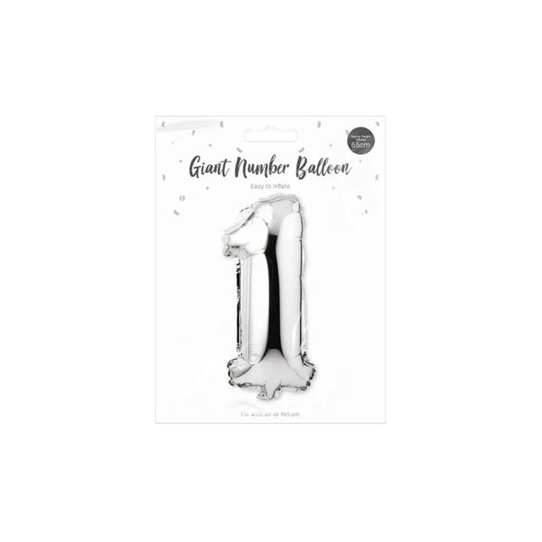 Metallic Silver Foil Number Balloon | 65cm, Assorted Numbers 0–9