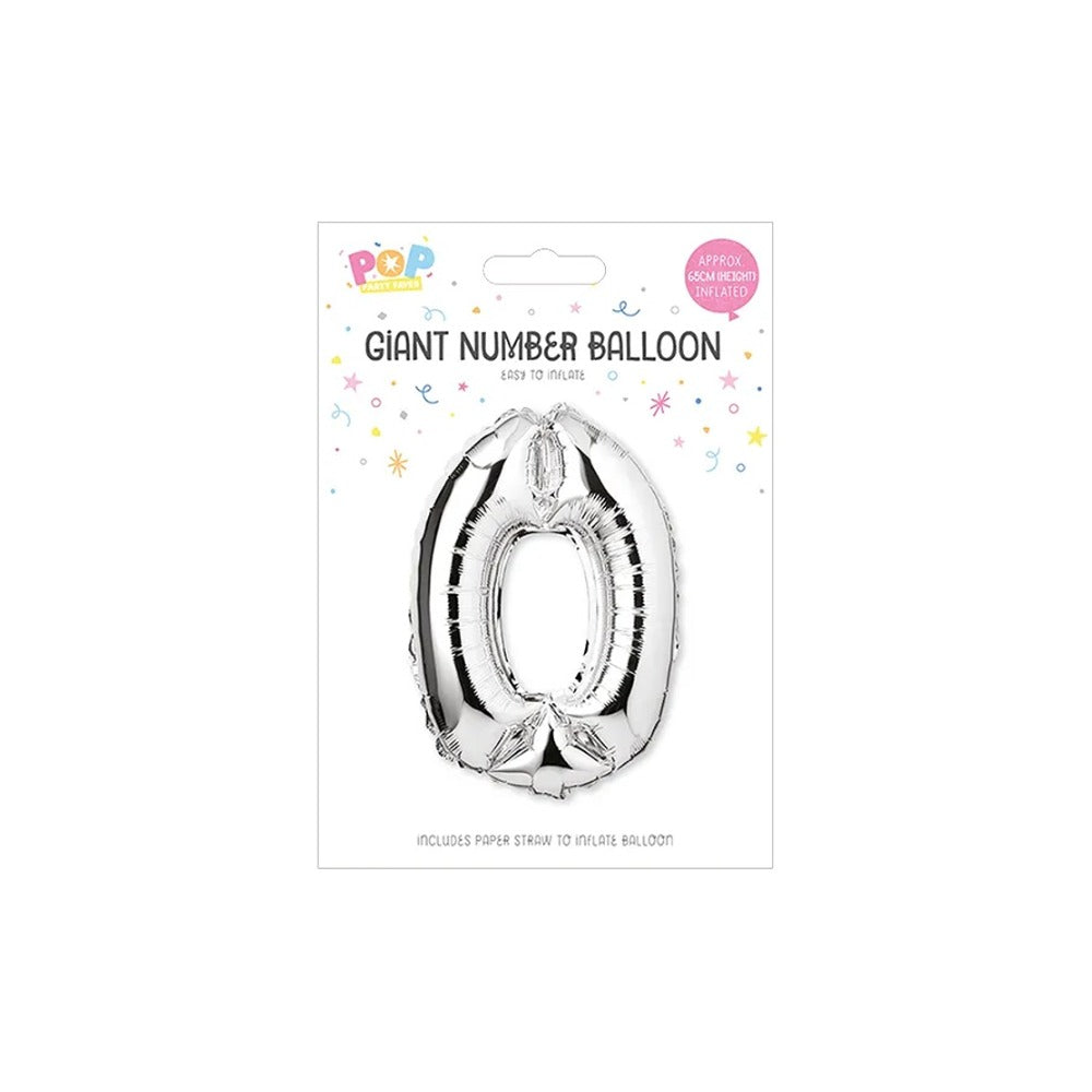 Metallic Silver Foil Number Balloon | 65cm, Assorted Numbers 0–9