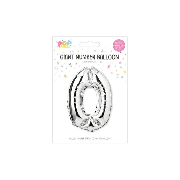 Metallic Silver Foil Number Balloon | 65cm, Assorted Numbers 0–9