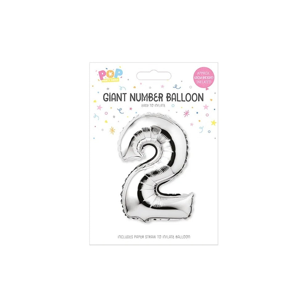 Metallic Silver Foil Number Balloon | 65cm, Assorted Numbers 0–9