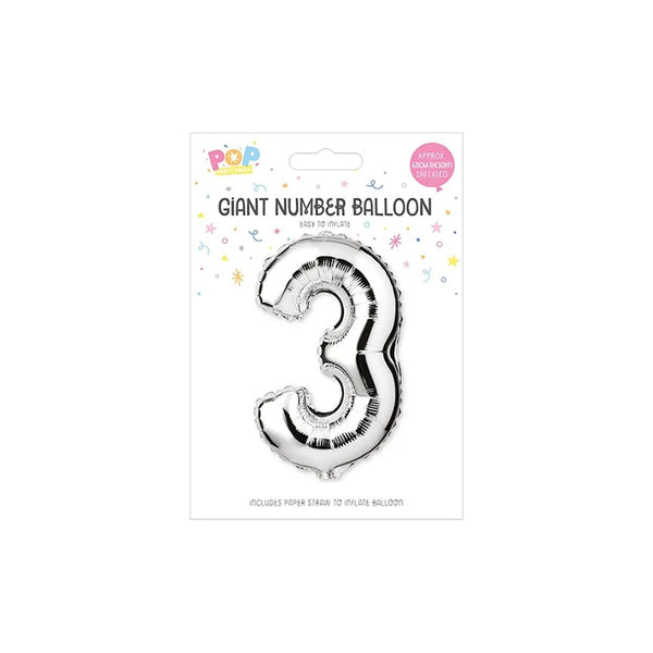Metallic Silver Foil Number Balloon | 65cm, Assorted Numbers 0–9