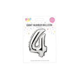 Metallic Silver Foil Number Balloon | 65cm, Assorted Numbers 0–9