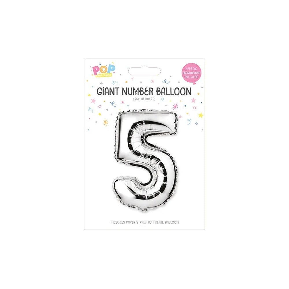 Metallic Silver Foil Number Balloon | 65cm, Assorted Numbers 0–9