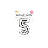 Metallic Silver Foil Number Balloon | 65cm, Assorted Numbers 0–9