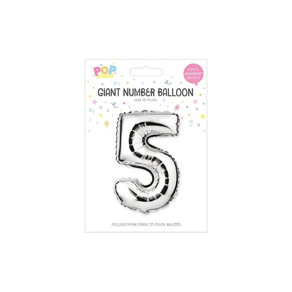 Metallic Silver Foil Number Balloon | 65cm, Assorted Numbers 0–9