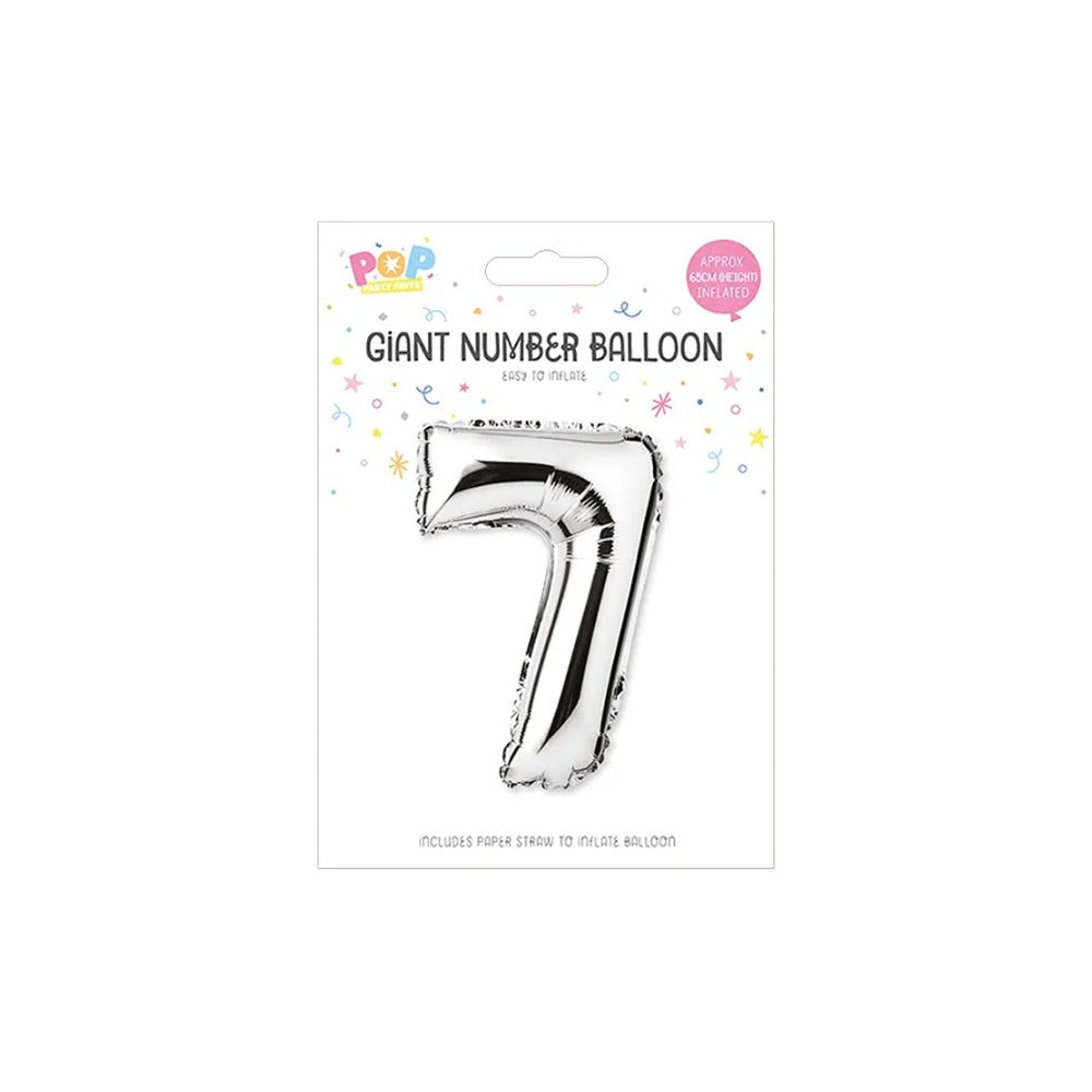 Metallic Silver Foil Number Balloon | 65cm, Assorted Numbers 0–9