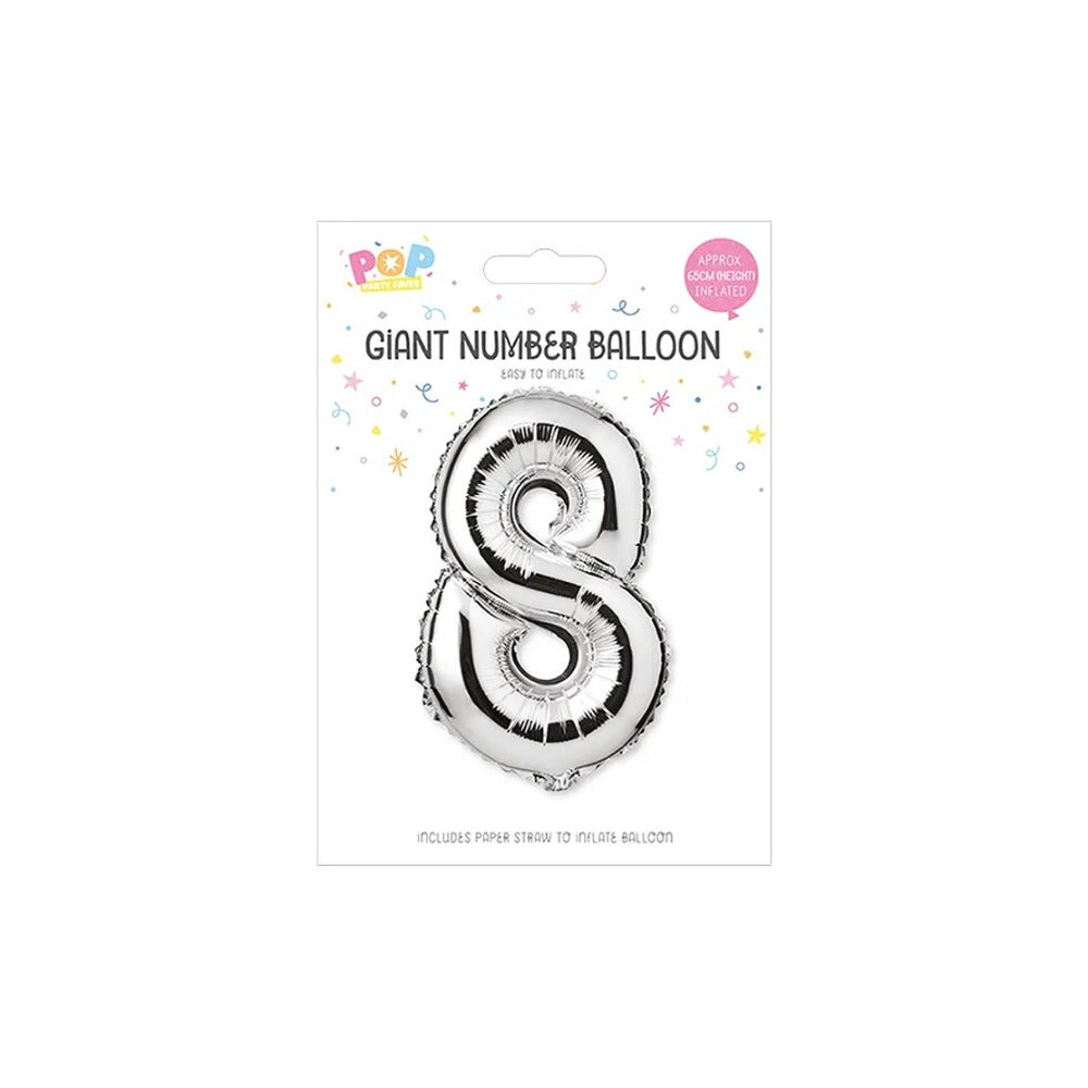 Metallic Silver Foil Number Balloon | 65cm, Assorted Numbers 0–9