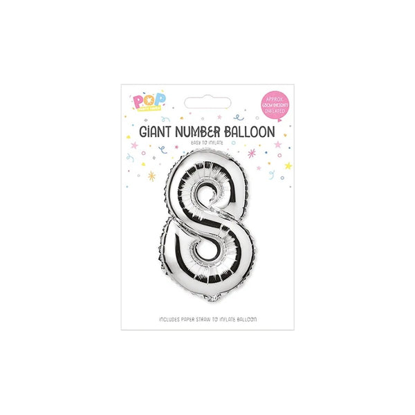 Metallic Silver Foil Number Balloon | 65cm, Assorted Numbers 0–9