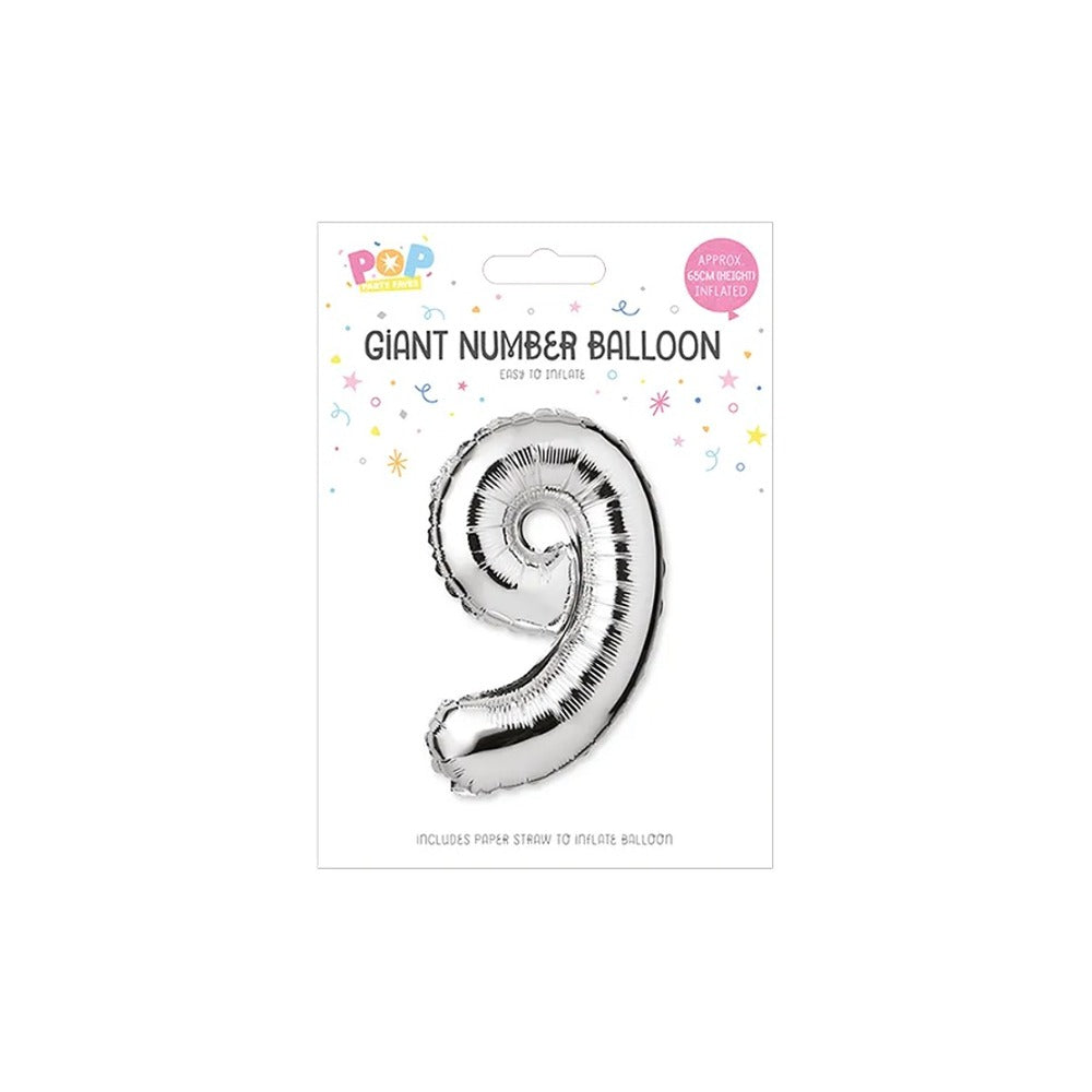 Metallic Silver Foil Number Balloon | 65cm, Assorted Numbers 0–9
