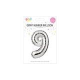 Metallic Silver Foil Number Balloon | 65cm, Assorted Numbers 0–9