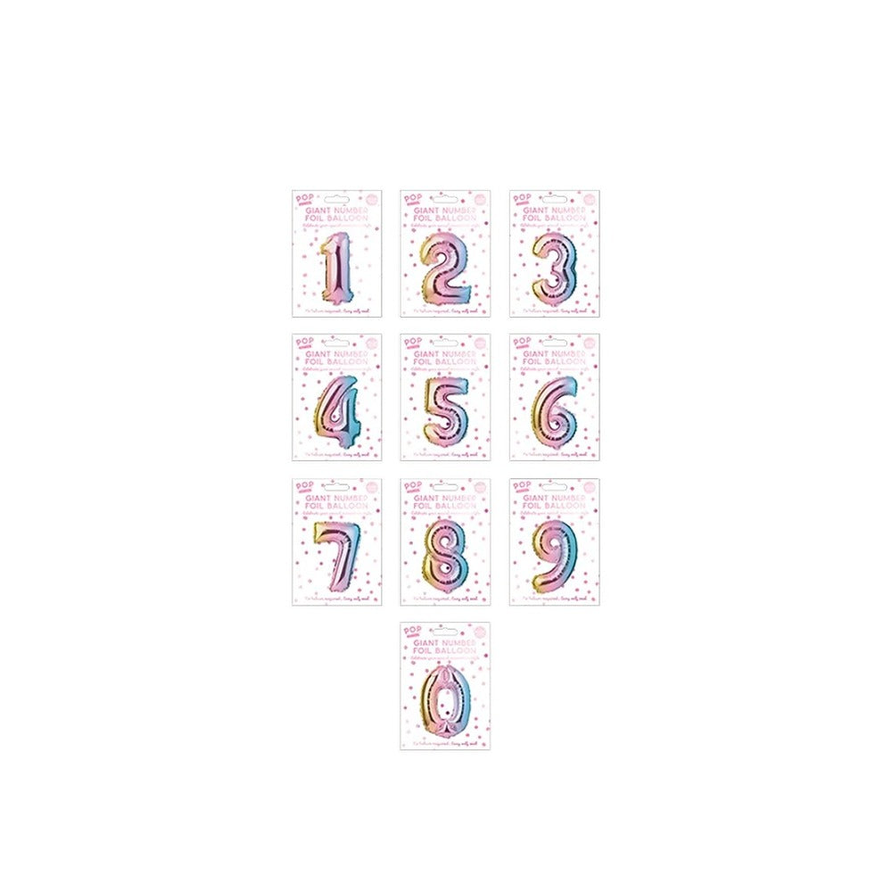 Giant Multicoloured Iridescent Foil Number Balloon | Assorted 0–9