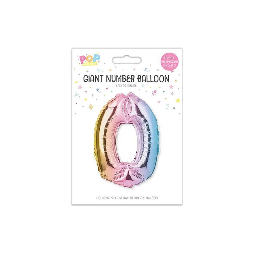Giant Multicoloured Iridescent Foil Number Balloon | Assorted 0–9