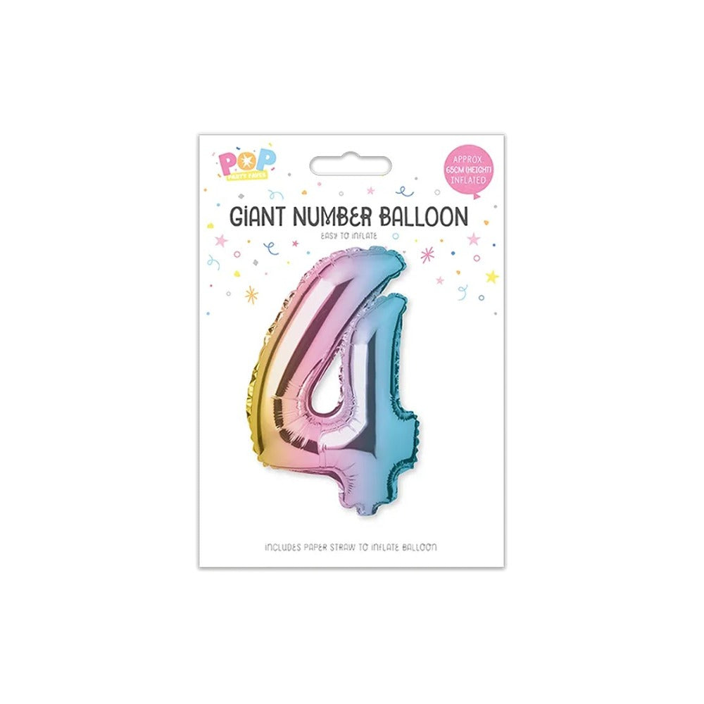 Giant Multicoloured Iridescent Foil Number Balloon | Assorted 0–9