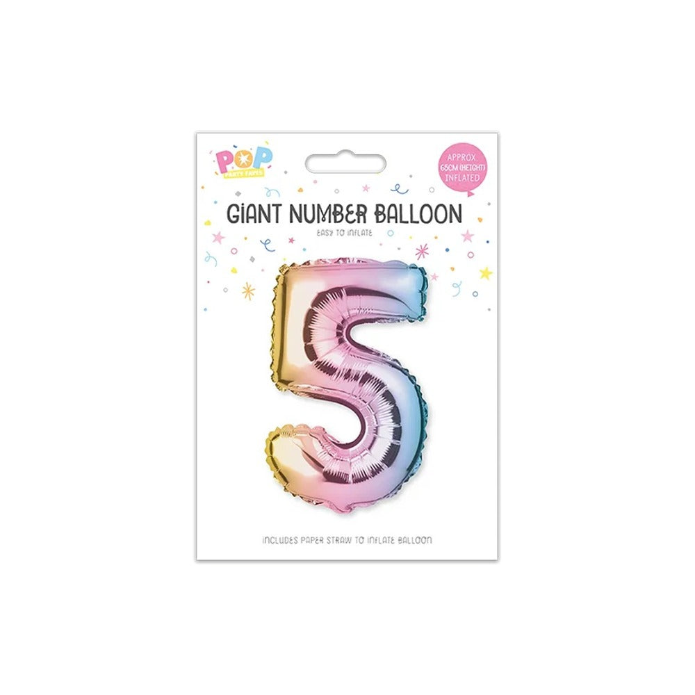 Giant Multicoloured Iridescent Foil Number Balloon | Assorted 0–9