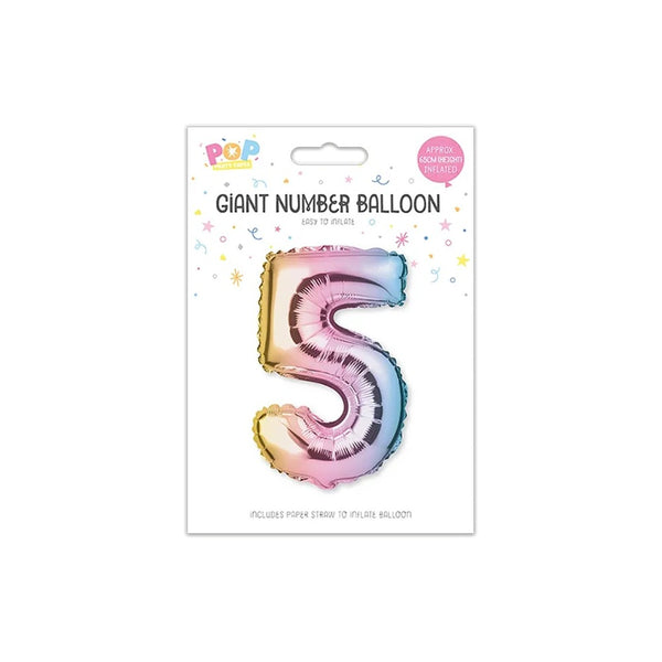 Giant Multicoloured Iridescent Foil Number Balloon | Assorted 0–9