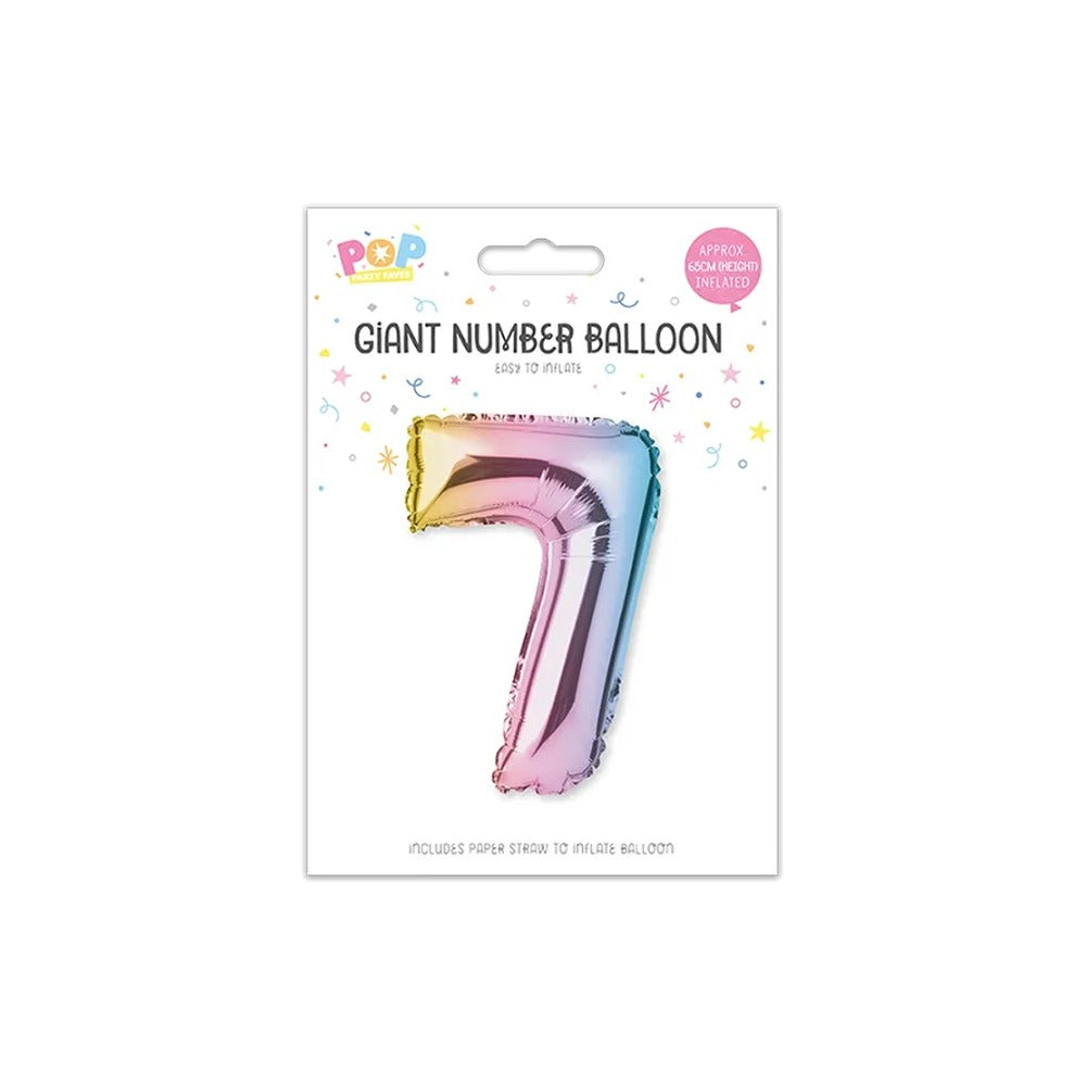 Giant Multicoloured Iridescent Foil Number Balloon | Assorted 0–9