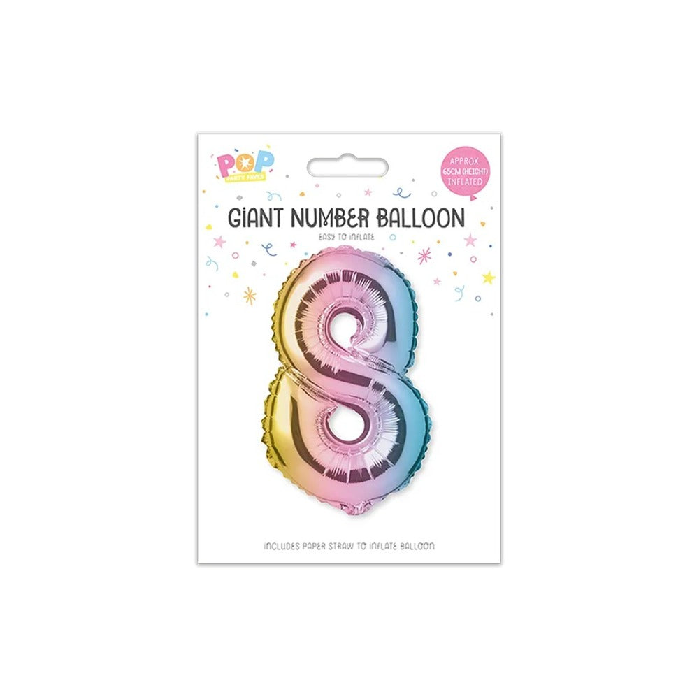 Giant Multicoloured Iridescent Foil Number Balloon | Assorted 0–9