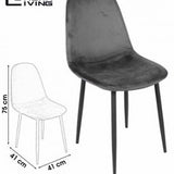 Urban Living Velour Dining Chair | Grey Velvet Upholstery | 75cm Height, 41cm Width and Depth