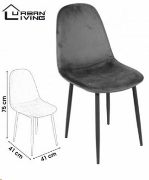 Urban Living Velour Dining Chair | Grey Velvet Upholstery | 75cm Height, 41cm Width and Depth