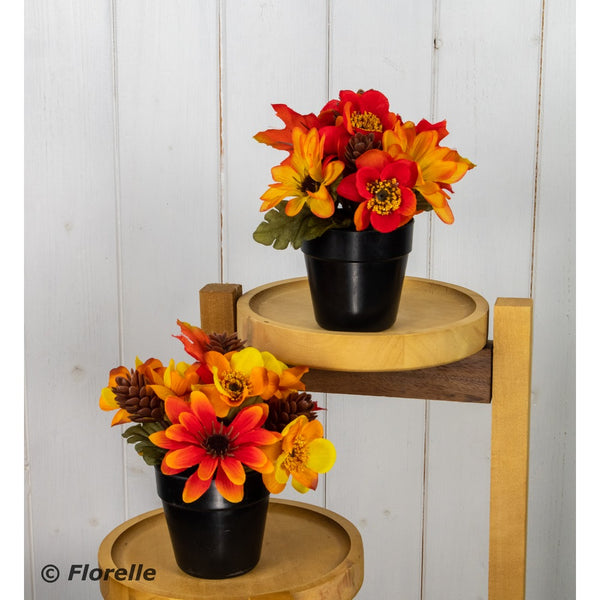 Mini Potted Faux Autumn Flowers | Assorted Designs in Black Pots