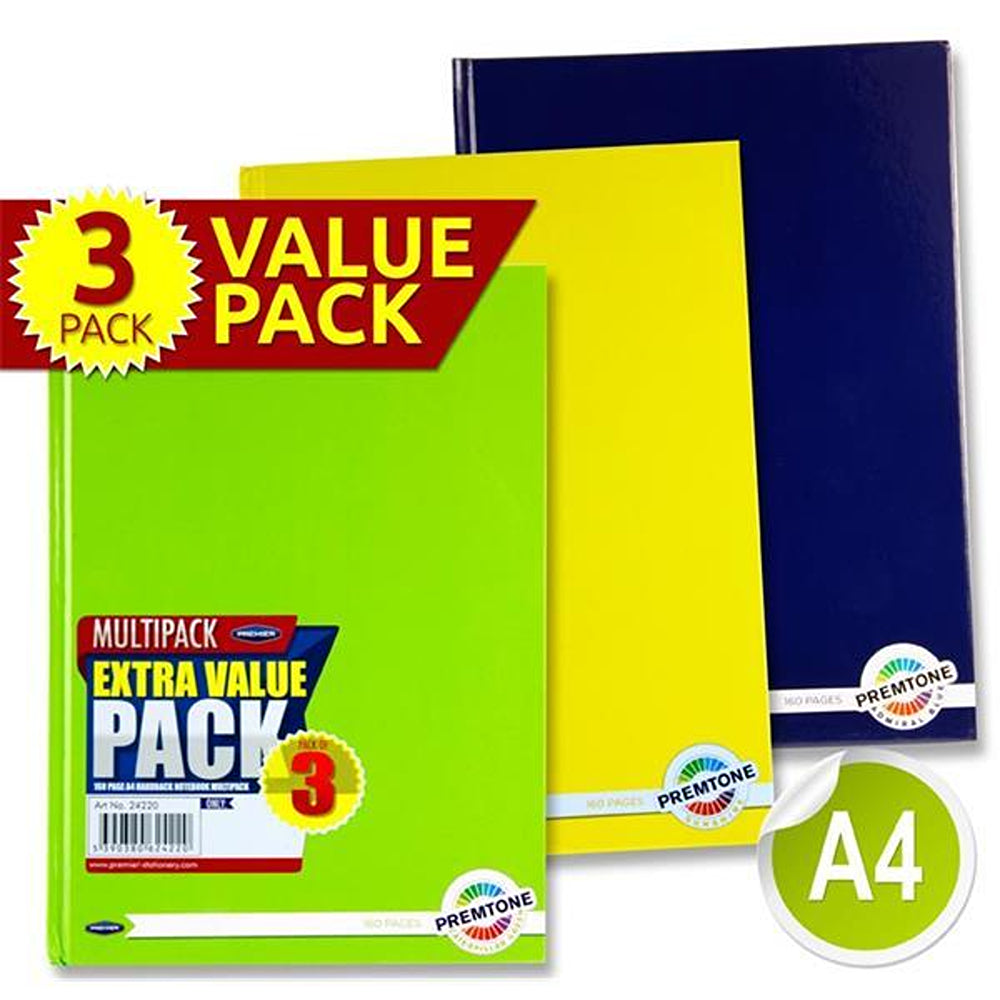 Premtone A4 Hardcover Notebooks | Assorted Colours | Pack of 4