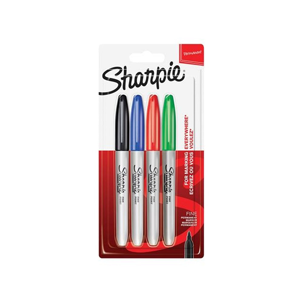 Sharpie Permanent Markers Fine Point Assorted Standard Colours 4pk