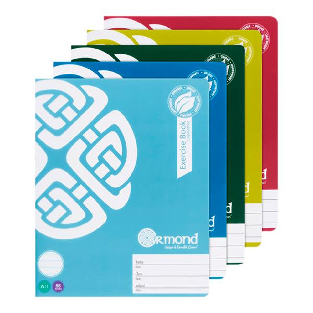 Ormond A11 Exercise Copy Books Durable Cover | 88 Page | Pack of 5 | Bold Colour