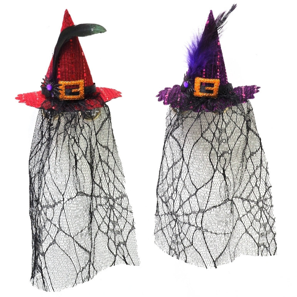 Boo! Mini Witch Hat Hair Clip with Cobweb Design Veil